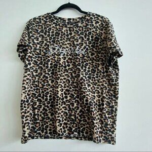Boohoo Leopard Stay Wild Embroidered Crew Neck T-shirt Size Large
